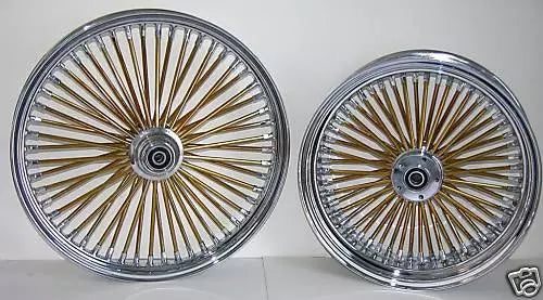 DNA MAMMOTH FAT 52 GOLD SPOKE WHEELS 21x3.5 / 18x5.5 TOURING OR SOFTAIL HARLEY